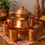 Pure Copper Maharaj Jug |1900 ML | With 6 Copper Glass Tumbler -300 ML