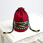 Pure Cotton Batik Kantha Stitch Work Potli Bag | Red