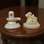 Hand-Painted White Marble Shivling with Nandi Idol | 3 Inches