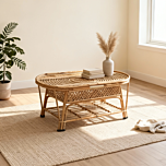 Rattan Modern Oval Centre Table Multi-Use Shelf for Living Room