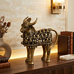 Handcrafted Brass Nandi Idol - Dhokra Art Sculpture|Gold
