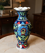 Hand-Painted Ceramic Floral Pattern Flower Vase | Blue Pottery