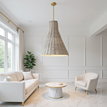 Hanging Bamboo Cane Lamp for Interior Decor Lamp | Covered | Natural