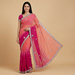 Handcrafted Gotta Patti Saree | Pink Orange Ombre