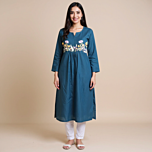 Silk thread embroidered Cotton kurti