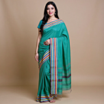 Bengal GI tagged Traditional pine green cotton Santipuri saree