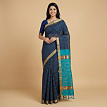 Handloom Mangalagiri Cotton Blue Checkered Saree