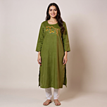 Hand-Embroidered Green Rayon Kurti | M
