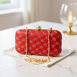 Silk Zari Embroidered Clutch Box | Red