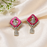 Trendy Silk Oxidized Peacock Jhumka Earrings | Pink