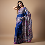 Handwoven Bhagalpuri  Silk Printed Blue  Saree