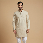 Handloom Cotton Beige Kurta for Men | M