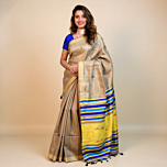 Handmade Pure Tussar Silk Saree with Striped Pallu