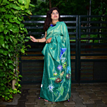 Hand-Painted Floral and Butterfly Silk Saree