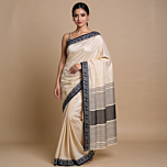 Bengal GI tagged Traditional beige cotton Santipuri saree 