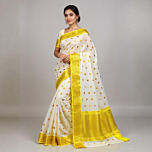 Handloom Chanderi Saree with White & Yellow Border
