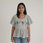 Black strip ruffle top with black hand painting work 