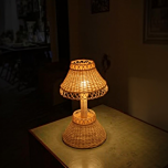 Handmade Natural Bamboo Cane Table Lamp with Shade Basket