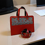 Red Ajarakh Mashru Silk Leather Laptop Bag
