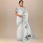 Off-White Tribal Tattoo Motif Sausar Silk Saree