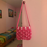 Handmade Macrame Sling Bag | Dark Pink and White