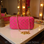 Hot Pink Zari Embroidered Pink Clutch for Women