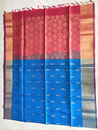 red pallu & bright blue colour handloom silk  saree