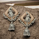 Trendy Silk Oxidised Peacock Jhumka Earrings - Brown