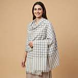 Handwoven Kullu Wool Checkered Stole | White and Grey