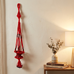 Handmade Macrame Pot Hanger | Red with Beads | Small