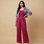 Handloom Cotton Jumpsuit With Coat | Magenta | XL