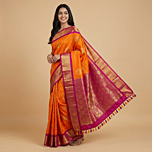 Handloom Kanchipuram Silk Saree | Orange & Pink
