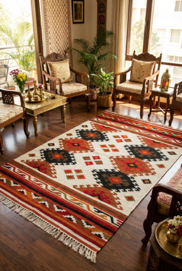 Handcrafted Classic Kilim Rug | Beige| 3x5 Feet