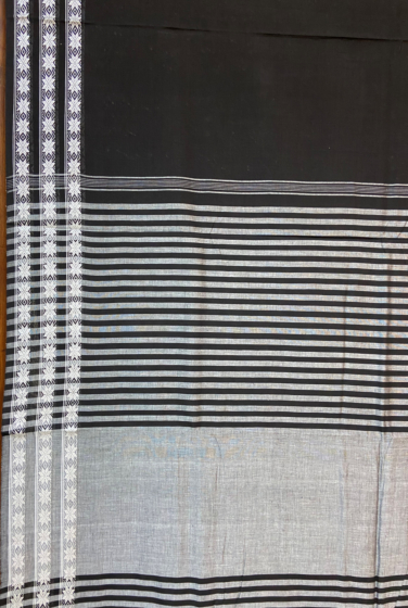 Bengal Traditional black & white cotton Santipuri saree