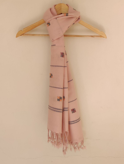 Pink Multicolor Handwoven Merino Wool Kinnauri Stole