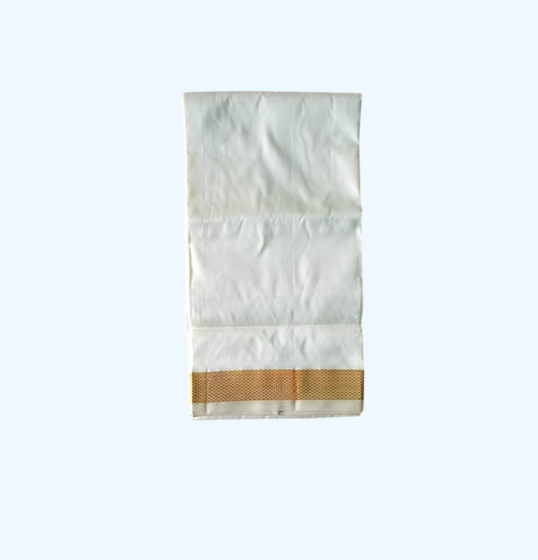 Silk Dhothi with Golden Zari Border | Cream | 40 Kuligai Border 