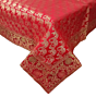Brocade Silk Table Cloth Square 1 Meter x 1 Meter | Decorative Dining Table Mat with Golden Jacquard Weave | Elegant Home Decor for Festive & Special Occasions - Red