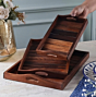 Set of 3 Wooden Serving Trays with Handles - Rustic Nesting Trays, Stackable Rectangular Platters for Cakes, Snacks, Breakfast & Coffee Table - Perfect for Parties & Home Decor