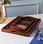 Set of 3 Wooden Serving Trays with Handles - Rustic Nesting Trays, Stackable Rectangular Platters for Cakes, Snacks, Breakfast & Coffee Table - Perfect for Parties & Home Decor