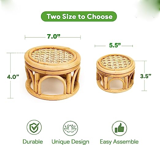 Wicker Riser Dastkar Crafts Set of 2 Small Boho Rattan Wicker Round Riser Plant ...