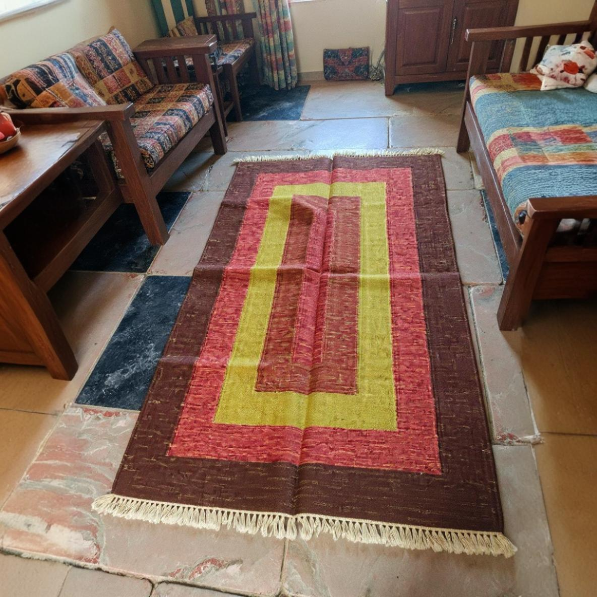 Rectangle Multicolor Line Rug Handmade Rectangular Rugs Multicolor