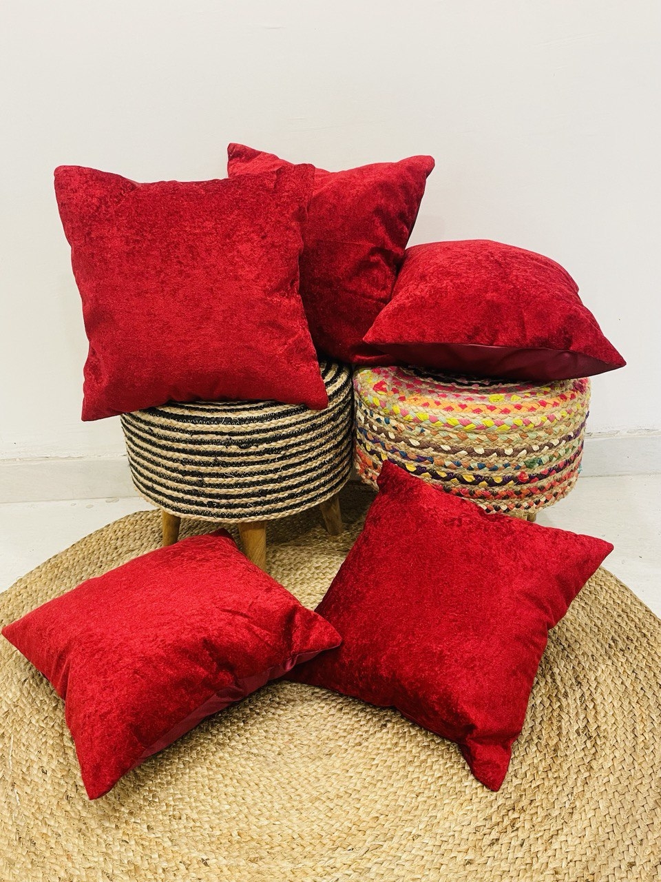 Pack of Plain Velvet Cushion Covers 16 x 16 Inch Maroon Color