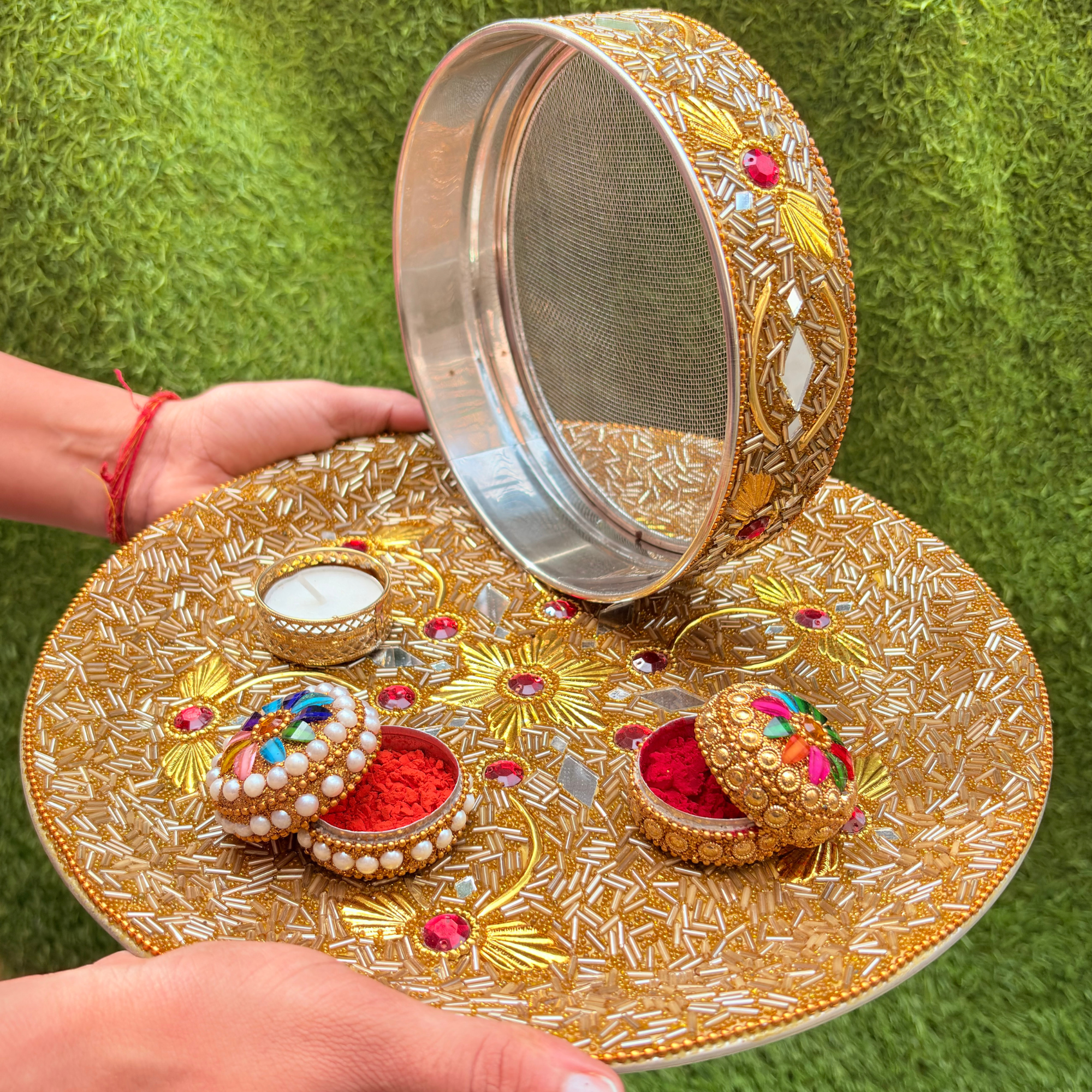 Buy Handcrafted Karwa Chauth Pooja Thali Set Online