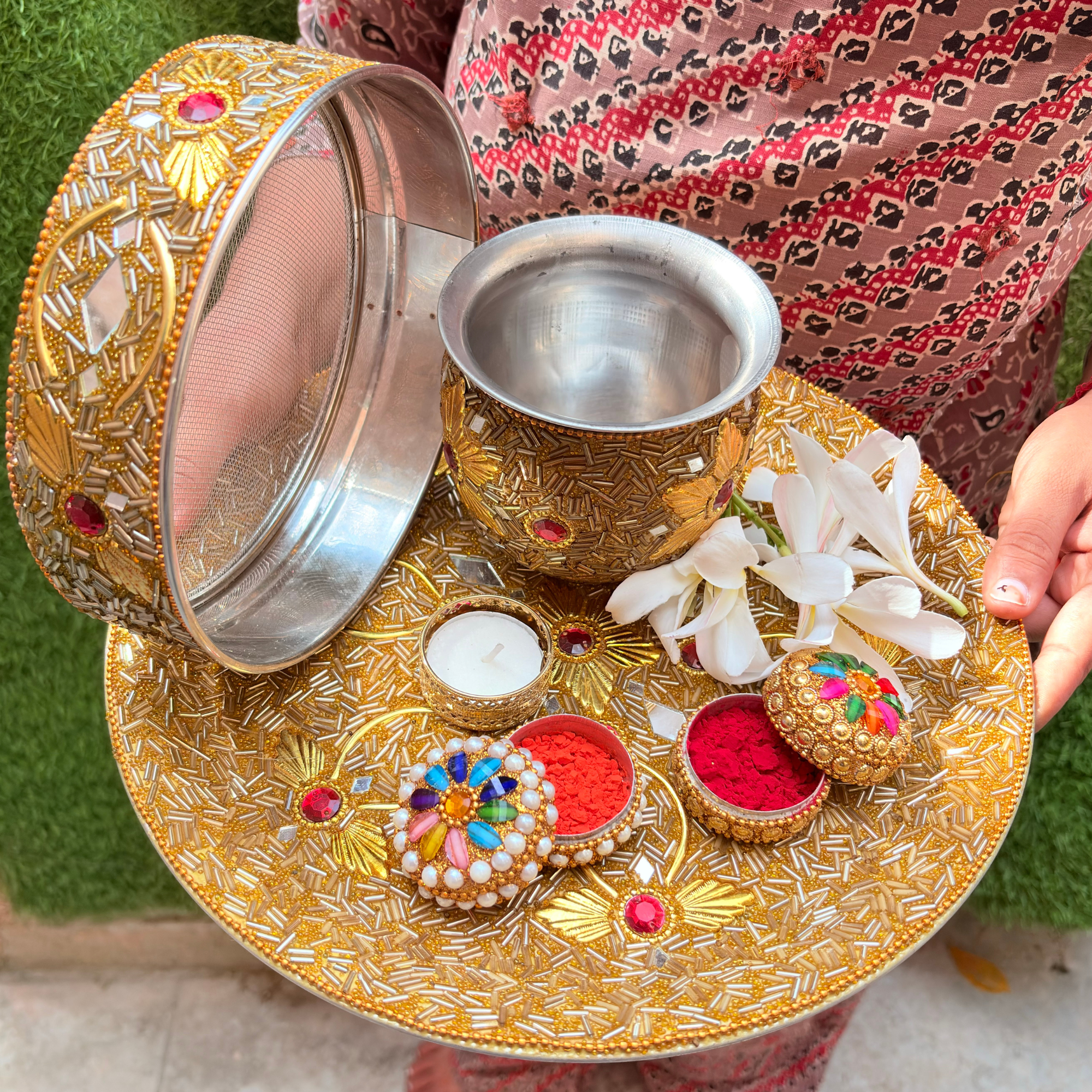 Buy Handcrafted Karwa Chauth Pooja Thali Set Online