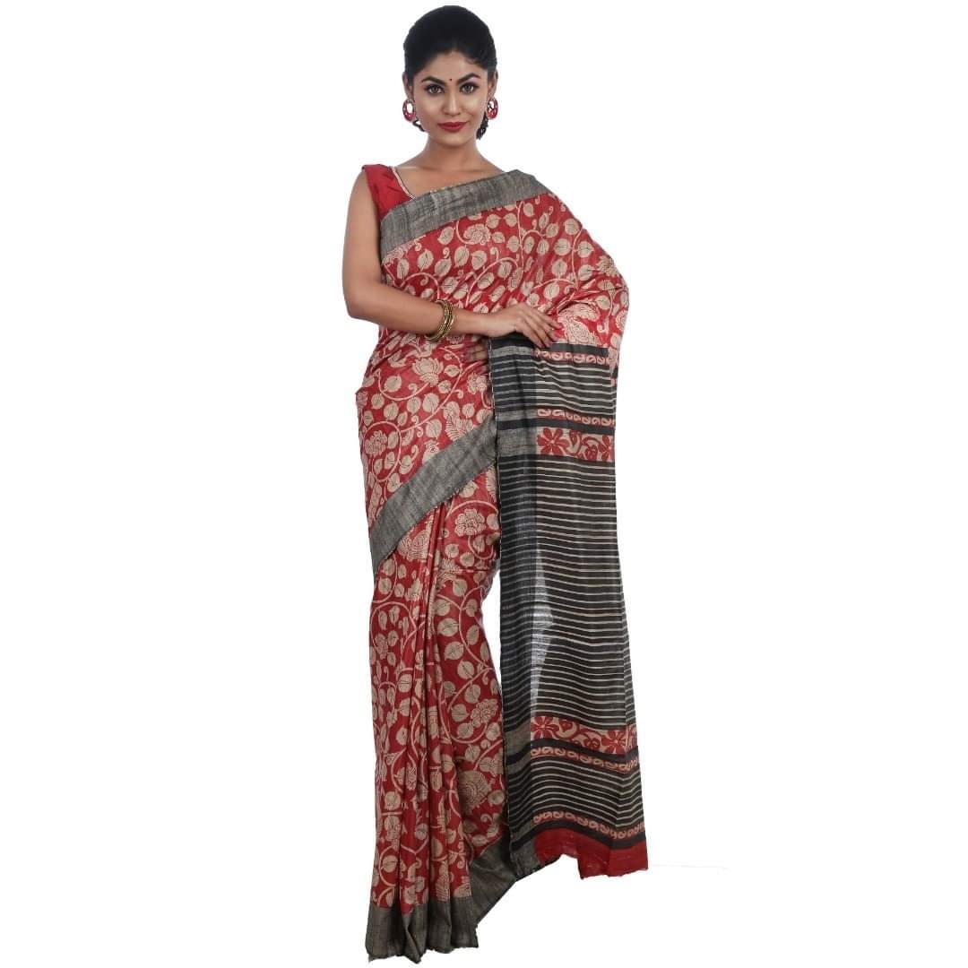 Beige - Bhagalpuri Handwoven Desi Tussar Silk Plain Kurta 06