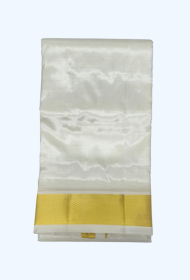 Art Silk Dhothi with Golden Zari border | Cream | 60 Kulikai Border Size | AS 384