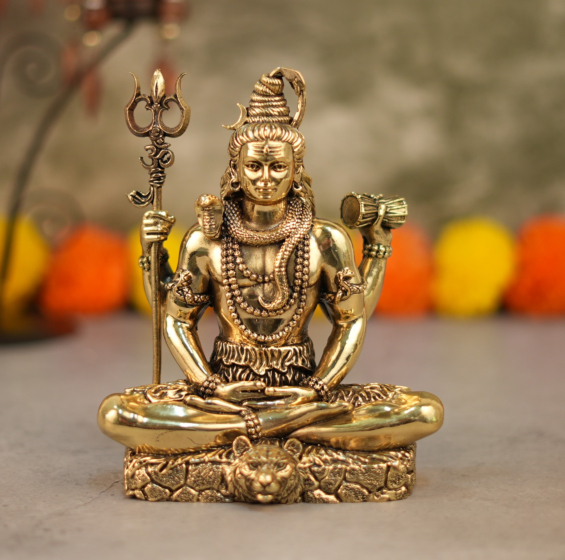 Brass Lord Shiv Idol for Home Temple | Mahadev Brass Murti for Puja, Meditation & Spiritual Home Decor BH11205