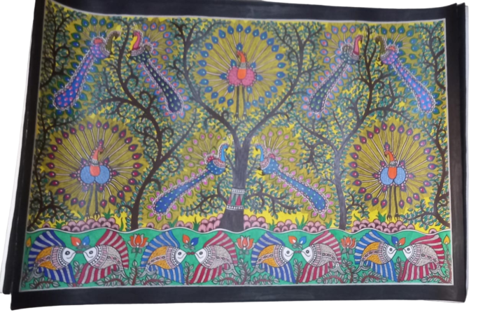 Handmade Madhubani Painting | Peacock Design | 42 x 29 Inches