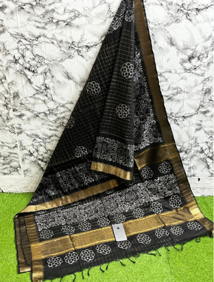 Aarvi Grace – Kota Staple Mangalagiri Saree with Discharge Print & Matching Blouse | Lightweight Handloom Elegance