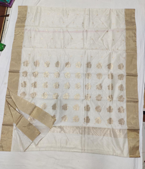 Handloom Chanderi Saree with Golden Zari Work | White